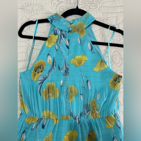 NEW DVF Lupin Floral-Print Plissé Chiffon Midi Dress Sz 6 Turquoise Floral - Picture 10 of 14